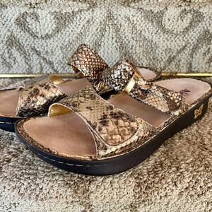 Alegria Karmen Glitz Gold Snake Leather Sandals Size 40 or 9.5 to 10